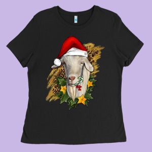 Christmas Goat Ladies Tee Designed By Ranaportraitstore