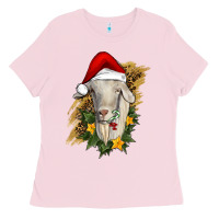 Bubblegum Pink christmas goat Ladies Tee - RanaPortraitStore