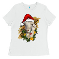 White christmas goat Ladies Tee - RanaPortraitStore
