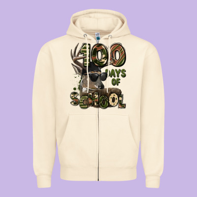 100 Days Of School Hunting Deer Zipper Hoodie Designed By Lillyallendesigns