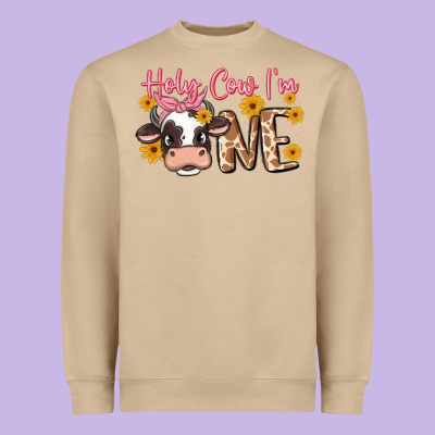 Holy Cow I'm One Heavyweight Sweatshirt Designed By Maliassmallbusiness