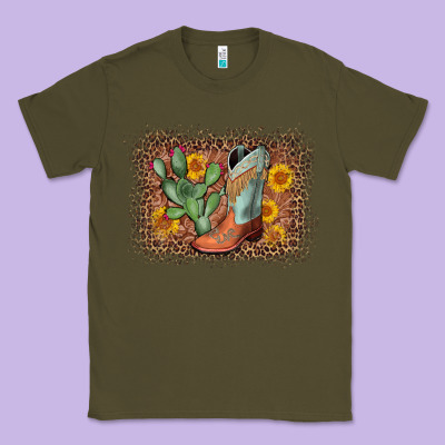 Cowboy Boots Cactus Leopard Classic Tee Designed By Adodesignshop