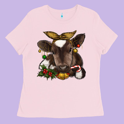 Christmas Baby Cow Ladies Tee Designed By Ranaportraitstore