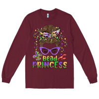 Burgundy bead princess messy bun mardi gras Long Sleeve Tee - MaliasSmallBusiness