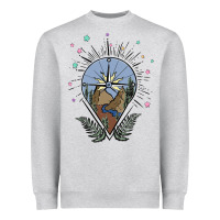 Heather Grey compass with mountain Heavyweight Sweatshirt - MaliasSmallBusiness