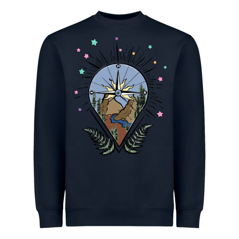 Compass With Mountain Heavyweight Sweatshirt by MaliasSmallBusiness | Teevron