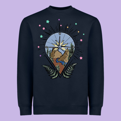 Compass With Mountain Heavyweight Sweatshirt Designed By Maliassmallbusiness