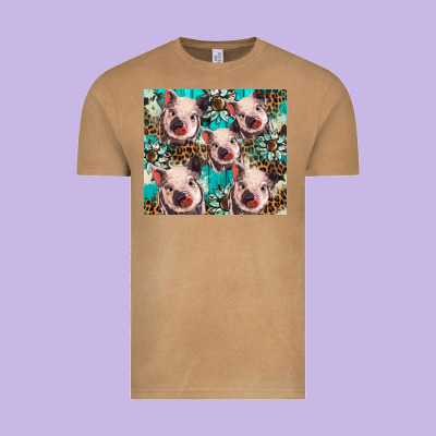 Western Cowhide Sunflower Baby Pig Vintage Tee Designed By Barkaloodesign