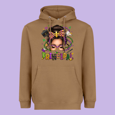Mardi Gras Principal Caucasian Messy Bun Heavyweight Hoodie Designed By Texasbilliewilder