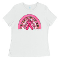 White breast cancer rainbow Ladies Tee - RanaPortraitStore