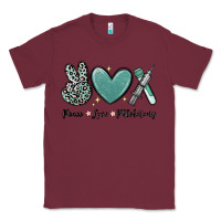 Burgundy peace love phlebotomy Classic Tee - MaliasSmallBusiness