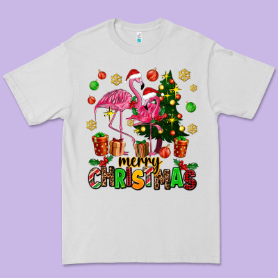 Flamingo Merry Christmas Premium Tee Designed By Adodesignshop