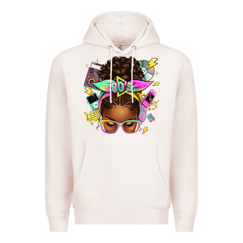 80's Babe Afro Messy Bun Premium Hoodie by texasbilliewilder | Teevron