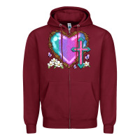 Burgundy easter cross heart la Zipper Hoodie - LillyAllenDesigns