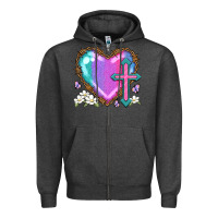 Charcoal Heather easter cross heart la Zipper Hoodie - LillyAllenDesigns