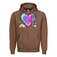 Chestnut easter cross heart la Zipper Hoodie - LillyAllenDesigns