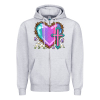 Heather Grey easter cross heart la Zipper Hoodie - LillyAllenDesigns