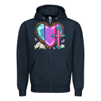Navy easter cross heart la Zipper Hoodie - LillyAllenDesigns