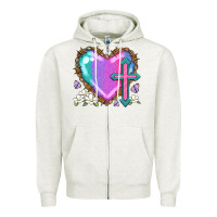 Oatmeal Heather easter cross heart la Zipper Hoodie - LillyAllenDesigns