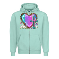 Seafoam easter cross heart la Zipper Hoodie - LillyAllenDesigns