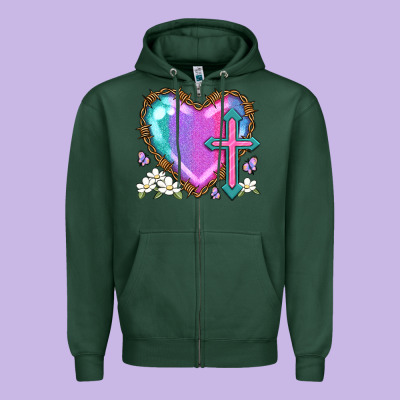 Easter Cross Heart La Zipper Hoodie Designed By Lillyallendesigns