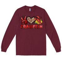 Burgundy peace love crawfish Long Sleeve Tee - MaliasSmallBusiness