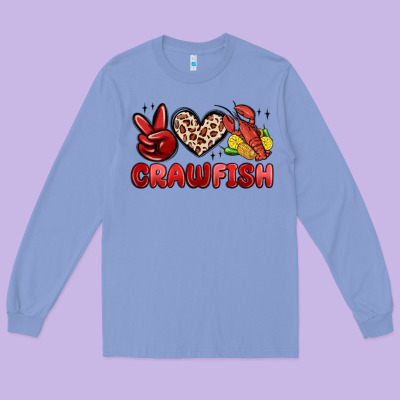 Peace Love Crawfish Long Sleeve Tee Designed By Maliassmallbusiness