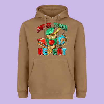 Coffee Teach Repeat Heavyweight Hoodie Designed By Nancycooperartshop
