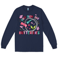 Navy you give me butterflies Long Sleeve Tee - MaliasSmallBusiness