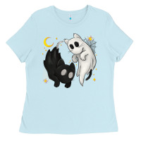 Baby Blue Ghost Cats with Balance Halloween Ladies Tee - texasbilliewilder