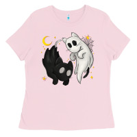 Bubblegum Pink Ghost Cats with Balance Halloween Ladies Tee - texasbilliewilder