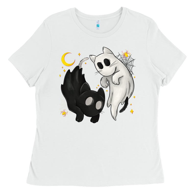 Ghost Cats With Balance Halloween Ladies Tee by texasbilliewilder | Teevron