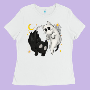 Ghost Cats With Balance Halloween Ladies Tee Designed By Texasbilliewilder