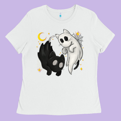 Ghost Cats With Balance Halloween Ladies Tee Designed By Texasbilliewilder