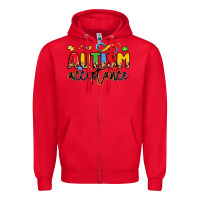 Red autism acceptance Zipper Hoodie - LillyAllenDesigns