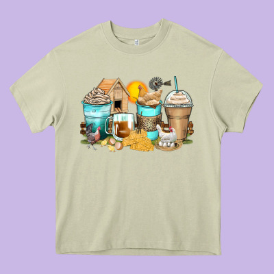 Chicken Coffee Cups Heavy Core Tee Designed By Zillion Design Studio