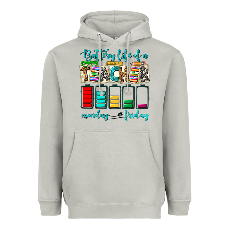 Battery Life Of A Teacher Monday Friday Heavyweight Hoodie by NancyCooperArtShop | Teevron