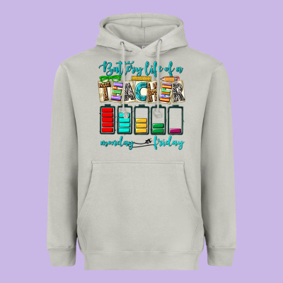 Battery Life Of A Teacher Monday Friday Heavyweight Hoodie Designed By Nancycooperartshop