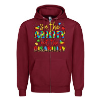 Burgundy see the ability not the disability Zipper Hoodie - LillyAllenDesigns