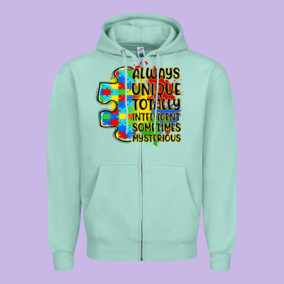 Always Unique Totally Intelligent Sometimes Myster Zipper Hoodie Designed By Lillyallendesigns