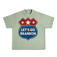 Oil Green Let's Go Brandon Shield Patch Urban Heavy Tee - Jasminsmagicworld
