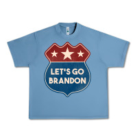 Pebble Blue Let's Go Brandon Shield Patch Urban Heavy Tee - Jasminsmagicworld