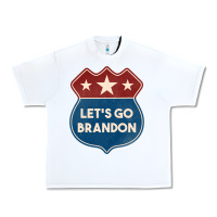 White Let's Go Brandon Shield Patch Urban Heavy Tee - Jasminsmagicworld