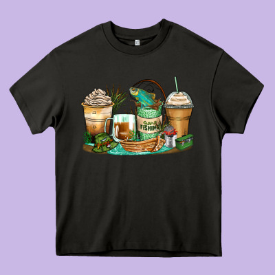 Fishing Coffee Cups Heavy Core Tee Designed By Zillion Design Studio