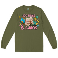 Army Green 100 days of coffe and chaos Long Sleeve Tee - MaliasSmallBusiness