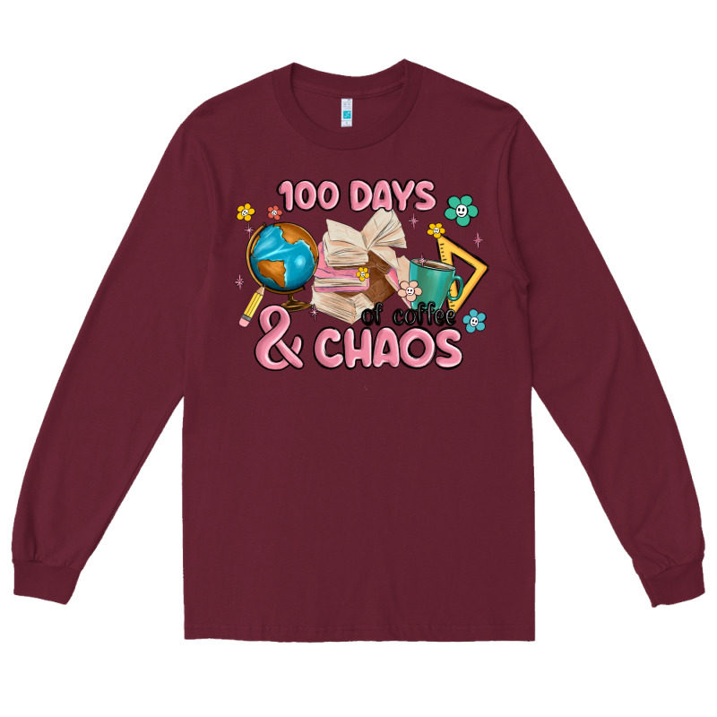 100 Days Of Coffe And Chaos Long Sleeve Tee by MaliasSmallBusiness | Teevron