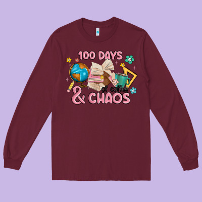 100 Days Of Coffe And Chaos Long Sleeve Tee Designed By Maliassmallbusiness