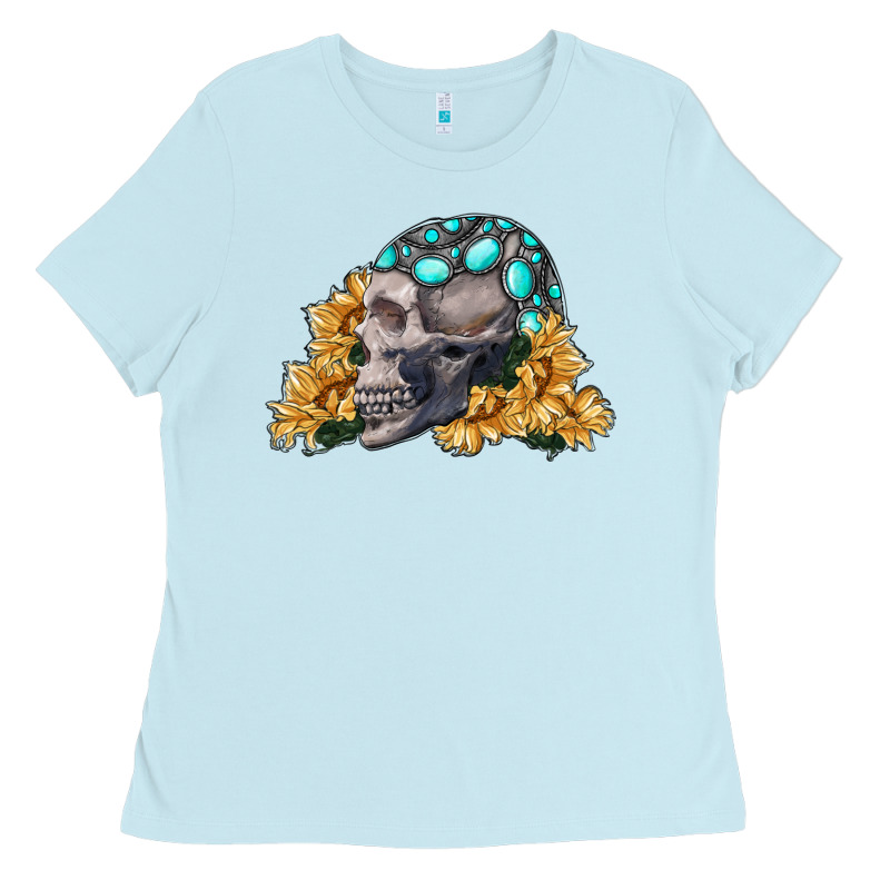 Skull With Sunflowers Ladies Tee by RanaPortraitStore | Teevron