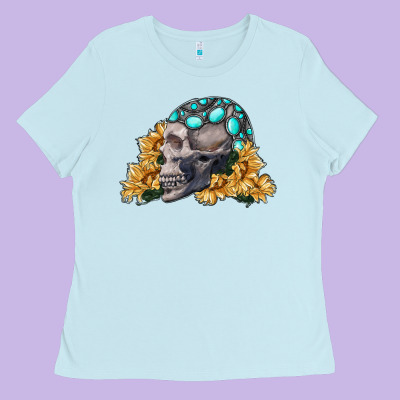 Skull With Sunflowers Ladies Tee Designed By Ranaportraitstore