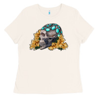 Bone skull with sunflowers Ladies Tee - RanaPortraitStore